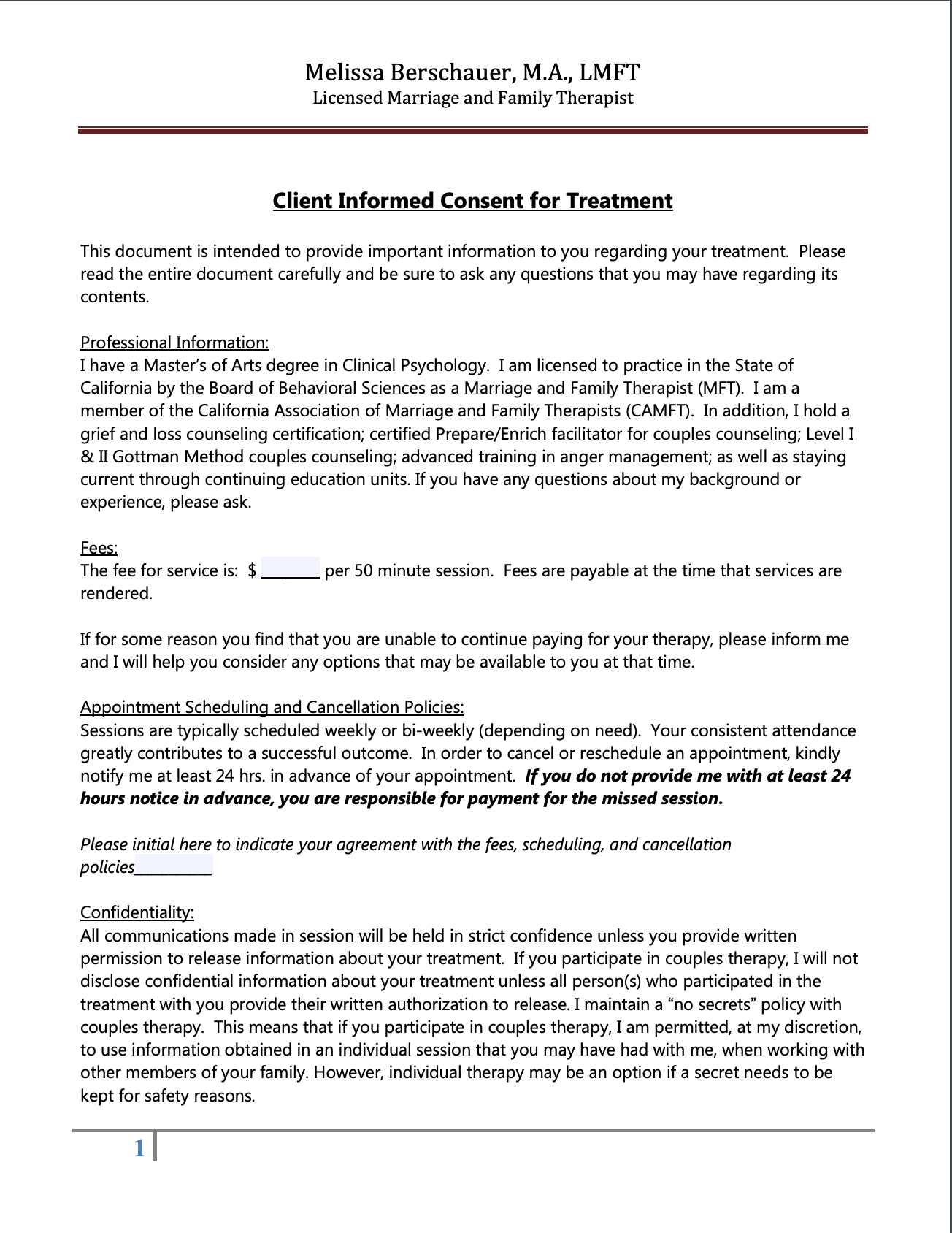 Client Informed Consent Form